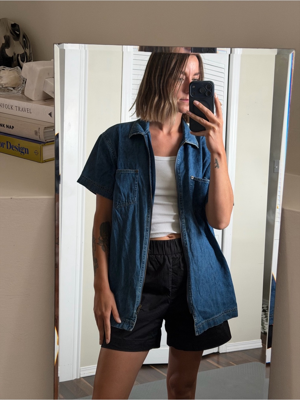 Denim&Co Blue Denim Zip up Shirt